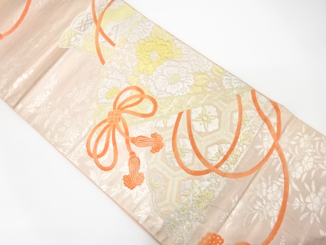 JAPANESE KIMONO / ANTIQUE FUKURO OBI / SILK / WOVEN HIGAKI PATTERN